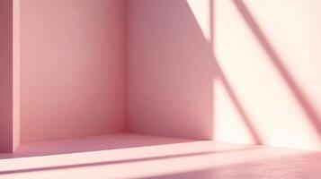Light entering from window illuminating pink room and creating shadows on walls and floor photo