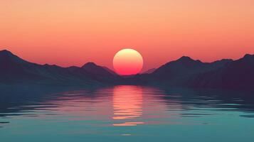 Sunset over a lake with mountains in the background creating a calm and peaceful atmosphere photo