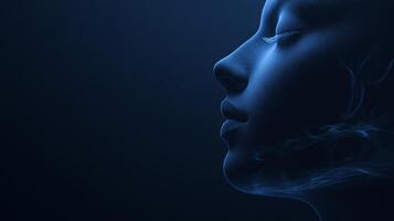 3d rendering of a woman face dissolving into smoke, representing artificial intelligence, big data, and the digital world photo