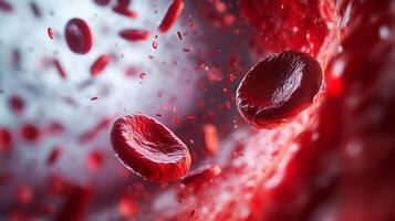 Microscopic view of red blood cells flowing in a vein. Erythrocytes are seen in great detail as they float through the vascular system. photo