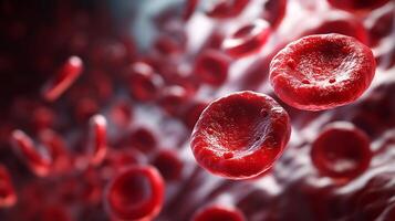 Microscopic view of red blood cells. These cells transport oxygen throughout the body, essential for cellular functions. photo