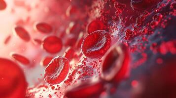 Red blood cells flow through the bloodstream, transporting oxygen and nutrients to keep the body alive. Microscopic world inside the body. photo