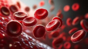 A microscopic view reveals a dense cluster of red blood cells, vital carriers of oxygen, navigating a vessel within the body's circulatory system. photo