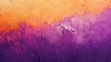 Textured surface featuring gradient of orange fading into purple. The brushstrokes and color transitions create a visual tapestry. photo