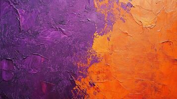 Abstract artwork featuring textured strokes in vibrant purple and orange hues, creating a visually dynamic and intriguing composition. photo