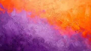 Abstract artwork showcases a bold color contrast. The vibrant orange and purple hues blend, creating a dynamic and visually appealing design. photo