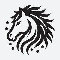 A sophisticated black and white silhouette of a horse's head, set within a circular frame. vector