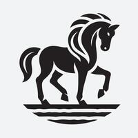 A stylized, black silhouette of a horse in a circular frame. vector