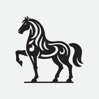 A strong, stylized black silhouette of a horse with flowing mane and tail, standing on undulating field lines. vector