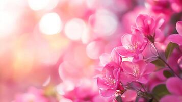 Spring blossoms with pink petals, soft focus, and dreamy bokeh. Floral beauty and the season of renewal in a pink color landscape. photo