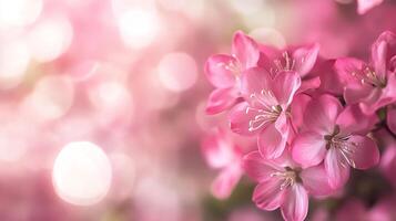 Close-up capturing the gentle charm of pink blossoms. Floral beauty with soft focus and gentle lighting for a serene and spring-like aesthetic. photo