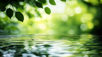 Reflections of sunlight on the rippling water create a harmonious blend of nature's beauty and tranquility in this green-toned image. photo