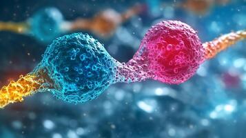 Detailed microscopic view of interconnected cellular structures with vibrant colors, highlighting scientific and biological processes. photo
