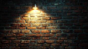 Illuminated brick wall with a dark and gritty look, creating a captivating texture and depth with a strong focus on light and shadow. photo