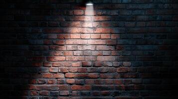Illuminated brick wall creates texture and contrast with a single light source, perfect for a background or overlay design. photo