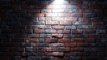 Illuminated brick wall creates a dramatic backdrop with light and shadow. A great textural element for design and architectural projects. photo
