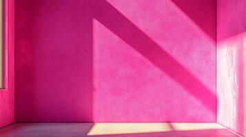 A vibrant, pink-toned room corner illuminated by a soft, angular light pattern. A minimalist, color-centric composition that is both bold and serene. photo