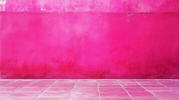 Vibrant pink wall and tile floor create a bold, monochromatic scene. The textured surface adds depth, offering a unique background. photo