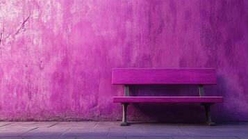 Minimalist pink bench and textured wall scene with artistic lighting and shadows. Ideal for abstract, modern backgrounds. photo