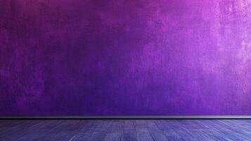 A vibrant purple wall dominates the scene, complemented by a wooden floor, creating a striking contrast and a visually appealing composition. photo