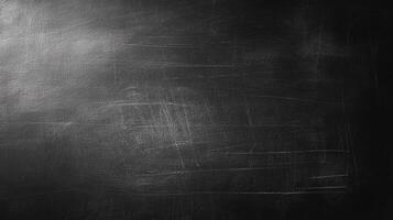 A used black chalkboard with faint chalk remnants and smudges, creating a textured, dark background suitable for overlays and design projects. photo