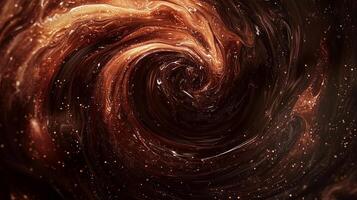 Swirling textures of brown and cream create an abstract vortex with sparkling light, resembling a galaxy or cosmic phenomenon. photo