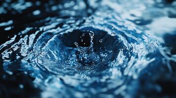 A captivating moment of liquid motion, showcasing a splash of water creating intricate ripple patterns in deep blue tones. photo