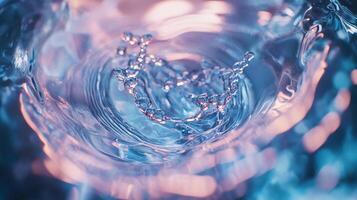 A mesmerizing swirl of clear liquid capturing a unique flow pattern, enhanced by soft, diffused lighting and subtle color gradations. photo