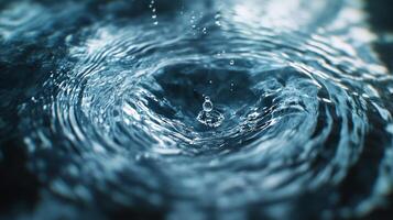 A water droplet creates ripples in a pool of liquid, showcasing a captivating dance of motion and tranquility, captured in stunning detail. photo