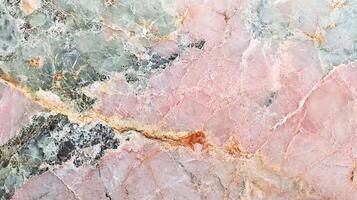 Detailed view showcases the intricate patterns and textures of a polished marble slab, emphasizing its unique coloration and natural formation. photo