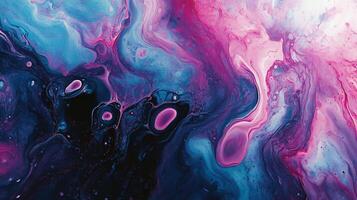 Abstract painting with flowing swirls of pink and blue, creating a visually mesmerizing cosmic effect, like nebulous space clouds. photo