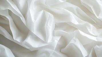 An elegant and smooth background of draped white fabric, forming soft peaks and valleys with subtle shadows and light play. A calming effect. photo