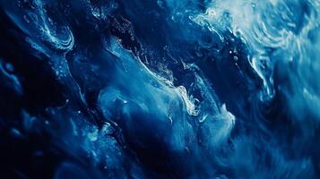 Abstract art featuring swirling blues and white, creating a dynamic and fluid composition. An expressive and vibrant visual texture. photo