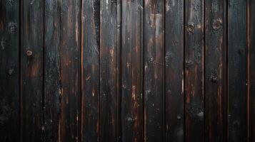 Dark rustic wooden planks with distinct grain and knots create a textured and aged backdrop. Rich dark stain enhances the wood's character. photo