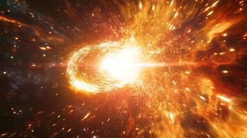 A cosmic explosion erupts in the vast expanse of space, radiating energy in a spectacular display of astrophysical phenomena. photo