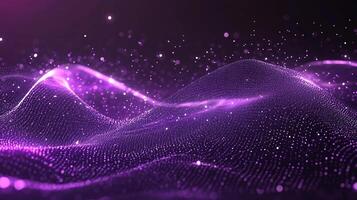 Abstract purple landscape of digital flowing particles with bokeh, creating a modern aesthetic. Dynamic background with waves and glitter. photo