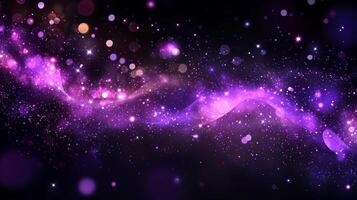 An ethereal stream of glowing purple and pink lights drifts against a black background, creating a mystical and mesmerizing display. photo