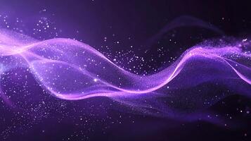 Purple waves of light particles flowing across a dark background, creating a magical and ethereal feel. Abstract and dynamic design. photo