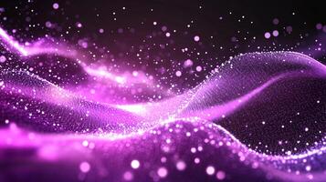 Abstract digital wave of glowing particles in shades of violet and purple. A mesmerizing display of flowing energy and light. photo