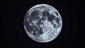 Detailed lunar surface revealing craters and textured terrain against a dark sky in a stark black and white contrast. photo