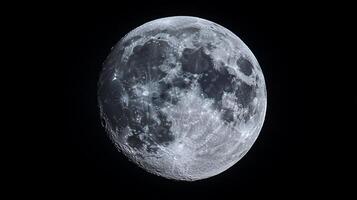 Detailed lunar surface against the dark expanse of space. Craters and textures visible in the Moon's glow against the black background. photo