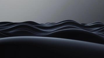 A captivating depiction of smooth black abstract waves flowing gently across a dark surface, invoking feelings of mystery and depth in a minimalist aesthetic. photo