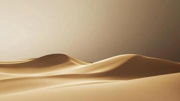 A serene landscape of soft golden sands molded into gentle hills, capturing the beauty of minimalist design and the tranquility of nature under soft lighting. photo