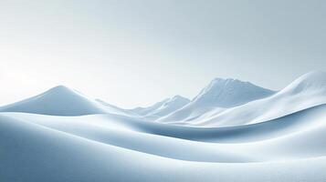 A breathtaking winter landscape featuring smooth, snow-covered hills illuminated by soft light, conveying feelings of purity, tranquility, and peacefulness. photo