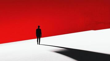 This striking image of a silhouette figure against a bold red background creates a powerful visual narrative of presence and emotion, inviting viewers to explore feelings of identity. photo