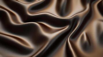 Close-up of undulating fabric, chocolate brown, with high-shine areas from a light source. Rich, luxurious, and smooth appearance. photo