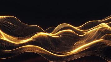 Luminous gold waves pulsate across a dark expanse, creating a mesmerizing display of light and shadow, like ripples in space. photo