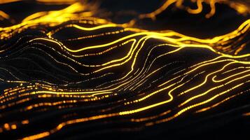 Abstract landscape with glowing lines evoking data flow or network connections against a dark, textured background. Data Visualization. photo