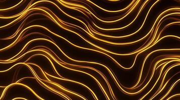 Golden waves, glowing strands intertwine, forming mesmerizing patterns. Abstract curves dance in a sea of dark contrast, captivating the viewer. photo