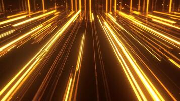 Golden light streaks create a futuristic, high-speed digital effect, evoking technology and movement. Visual concept for innovation. photo
